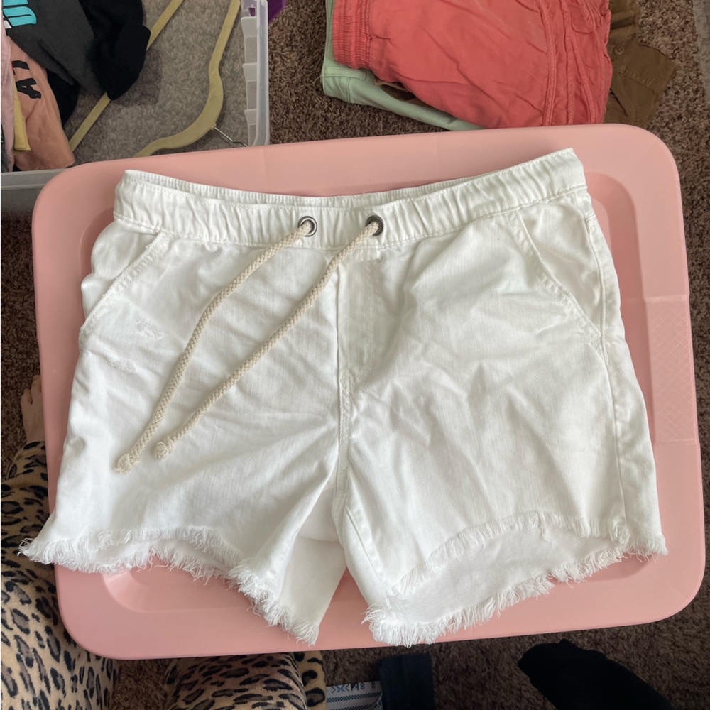 White cargo beach shorts